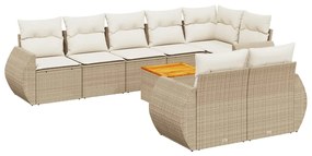 Set Divano da Giardino 9 pz con Cuscini Beige in Polyrattan