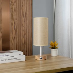 Brilagi - Lampada da tavolo con porta USB TABLON 1xE27/25W/230V rovere/bianco/beige
