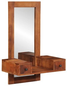 Specchio Da Parete C/ Cassetti 60x33x90cm Legno Massello Acacia /