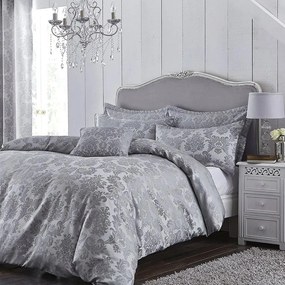 Set copripiumino e federa grigio in tessuto damascato per letto matrimoniale e per letto esteso 230x220 cm Damask Jacquard – Catherine Lansfield