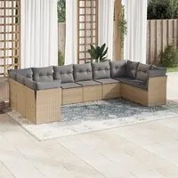 Set Divano da Giardino 10 pz con Cuscini Beige in Polyrattan 3250038