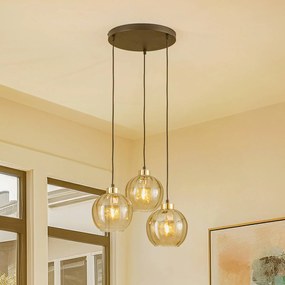 TK Lighting Lampada a sospensione Devi, ambra, 3 luci, rosone
