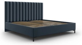 Letto matrimoniale imbottito blu scuro con contenitore con griglia 160x200 cm Casey - Mazzini Beds