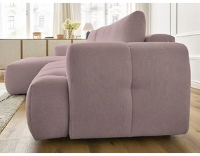 Divano angolare rosa allungabile e con contenitore (penisola a sinistra/chaise lounge) con rivestimento in ciniglia Fuji – Bobochic Paris