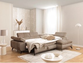 Divano angolare marrone (con penisola a destra/a L) con rivestimento in velluto a coste Marbeya – Ropez