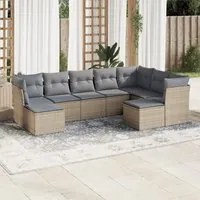 Set Divano da Giardino 9 pz con Cuscini Beige in Polyrattan 3218569