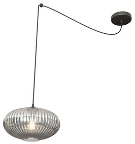 Sospensione 1 Luce Elios In Acciaio Nero Paralume Plissettato Fumè
