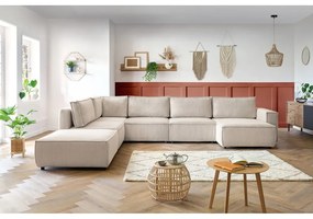 Divano angolare a U in velluto a coste color crema, angolo sinistro Nihad modular - Bobochic Paris