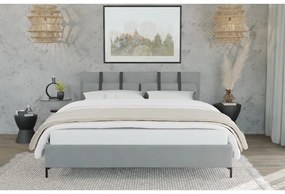Letto matrimoniale imbottito grigio chiaro con griglia 160x200 cm Tulsa - Ropez