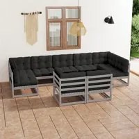 Set Divani da Giardino 9 pz Grigio Cuscini Massello di Pino cod mxl 44382