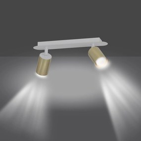 Plafoniera Spot Faretti Regolabili 2 Luci Guanyin A Cilindro In Acciaio Bianco E Oro