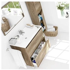 Mobile bagno 80 cm con colonna, lavabo e specchio rovere - Dakota 94611