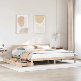 Giroletto Con Cassetti 180x200 Cm İn Legno Massello Di Pino /