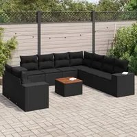 Set Divani da Giardino 10pz con Cuscini in Polyrattan Nero 3257840