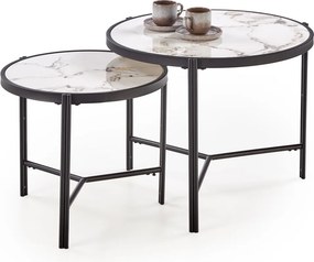 Set 2 tavolini FATIMA effetto marmo bianco e nero – Ø63x50 cm / Ø48x43 cm