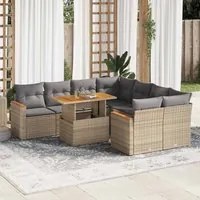 Set Divano da Giardino 9 pz con Cuscini Beige Polyrattan Acacia 3327468