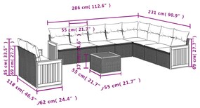 Set Divani da Giardino 11 pz con Cuscini in Polyrattan Nero