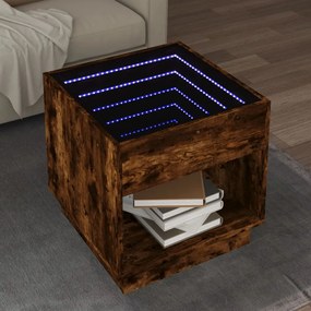 Tavolino da salotto con led infinity rovere fumo 50x50x50 cm