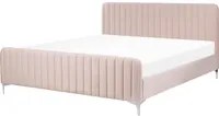 Letto in velluto rosa pastello 180 x 200 cm trapuntato testiera gambe in metallo design moderno