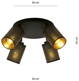 Plafoniera Tonda Spot 4 Luci Varuna In Acciaio Nero E Oro Paralumi Regolabili