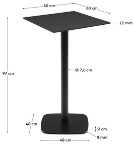 Kave Home - Tavolo alto per esterno Dina nero con gamba di metallo rifinita in nero 60 x 60 x 96 cm