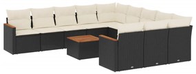 Set divani da giardino 12 pz con cuscini nero in polyrattan