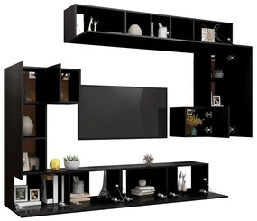 Set mobili porta tv 8pz nero in legno multistrato
