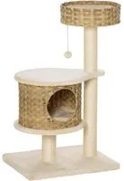 EasyComfort Albero Tiragraffi per Gatti Adulti e Gattini da 95cm Cuccia e Casetta per Gatti in Rattan e Pali in Sisal