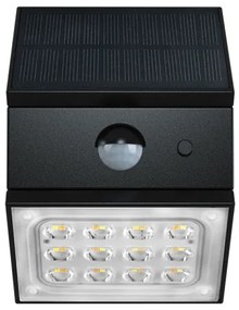 Lampada solare da parete a LED con sensore, 2,5 W / 3,7 V, IP65, 1200 mAh, nera