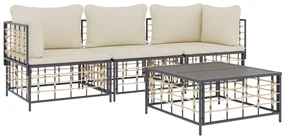 Set divani da giardino 4 pz con cuscini antracite in polyrattan