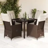 Set da Pranzo da Giardino 5pz con Cuscini in Polyrattan Marrone 3276768