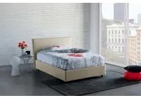 Letto piazza e mezza Chicca, Letto contenitore con rivestimento in tessuto, Made in Italy, Apertura frontale, con materasso cm 120x200 incluso, Beige