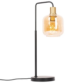 Lampada da tavolo di design nera con ottone e vetro ambrato - Zuzanna
