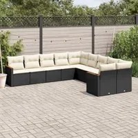 Set Divani da Giardino 10pz con Cuscini in Polyrattan Nero 3226350