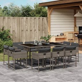 Set da pranzo da giardino 11pz con cuscini in polyrattan grigio