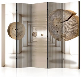 Paravento Foresta futuristica II - corridoio astratto con elementi lignei