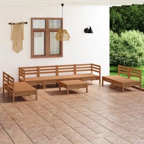 Set Divani da Giardino 9 pz Miele in Legno Massello di Pino