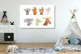 Quadro su tela – Pieno di animali con piume indiane