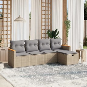 Set divano da giardino 5 pz con cuscini beige misto polyrattan