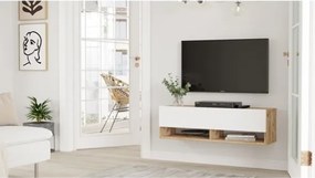 Mobile Tv Sospeso 100x32x30 Effetto Legno Rovere E Bianco Evolution