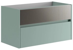 Mobile da bagno sotto lavabo Niwa verde timo frontale in vetro grigio carbone laccato opaco L 89.5 x H 50 x P 45.5 cm 2 cassetti, lavabo non incluso