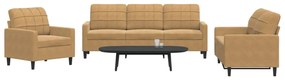 Set Di Divani 3 Pz Con Cuscini Marrone İn Velluto /