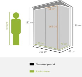Casetta Box da Giardino in Lamiera per Deposito Attrezzi 163x89x182 cm  Nero...