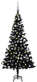Albero di Natale Preilluminato con Palline Nero 150 cm PVC