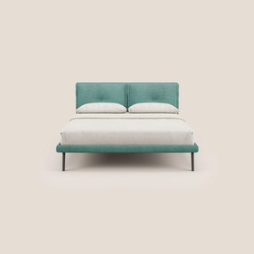 Ibuki letto con cuscini trapuntati regolabili e piedi in mogano in tessuto fiammato impermeabile T03 verde acqua
