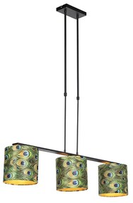 Lampada a sospensione con paralumi in velluto pavone con oro 20 cm - Combi 3 Deluxe