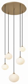 Lampada a sospensione Art Déco oro con vetro opale 5 luci - Yani