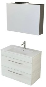 Mobile bagno sospeso 80 cm Smart bianco legno con specchio contenitore