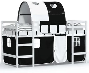 Letto a soppalco con tunnel bambini bianco e nero 90x200cm pino