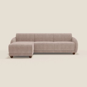 Giglio divano letto angolare con materasso alto 18 cm e penisola contenitore in morbido bouclé impermeabile T07 rosa